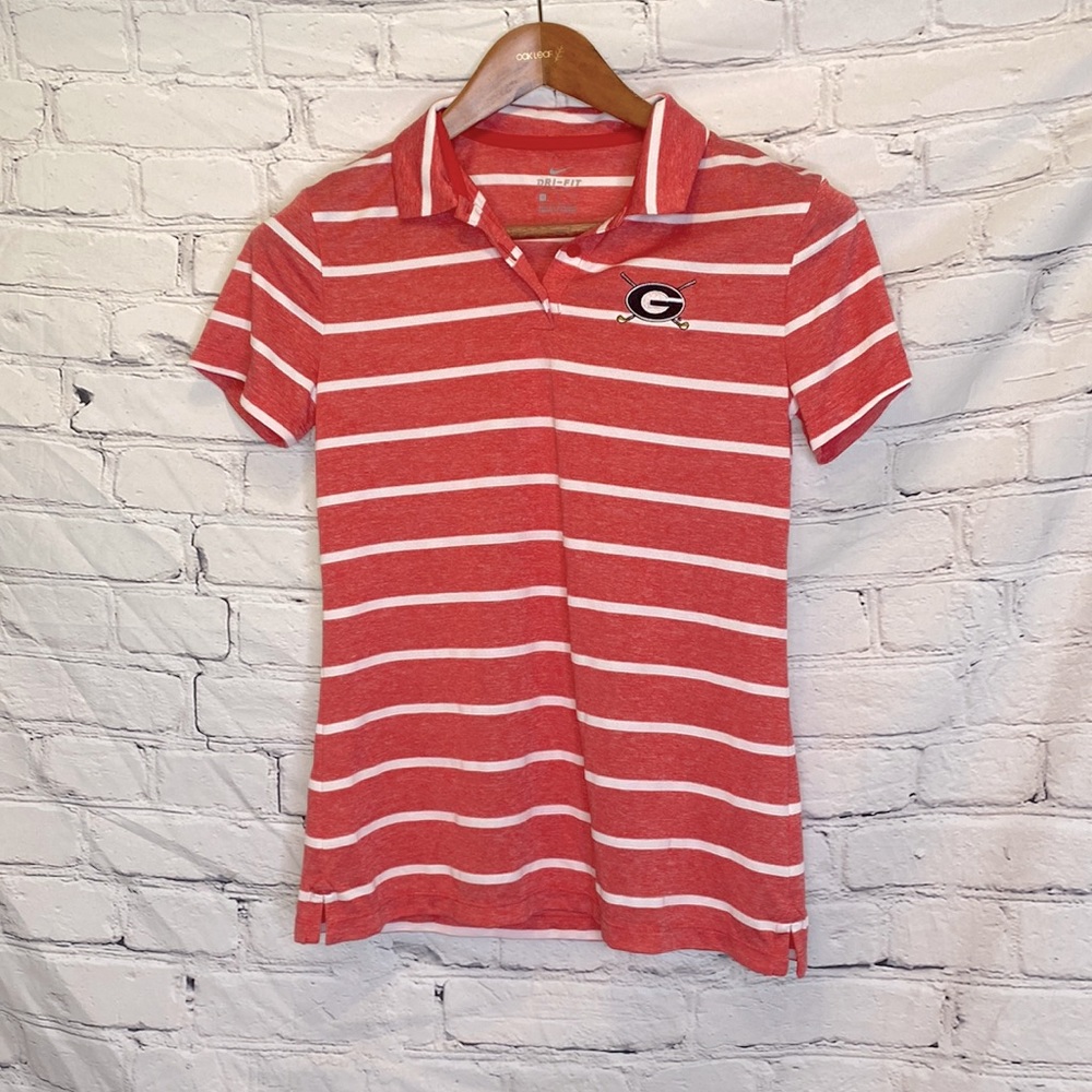 Nike Dri-Fit Short Sleeve University of Georgia Red White Golf Shirt Size Small